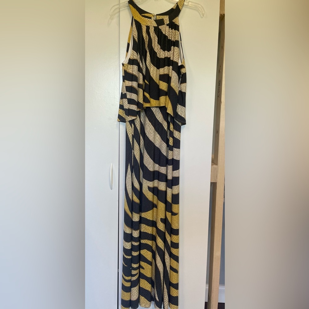 Chicos maxi dress in animal print.  Flattering layered top.  Worn once.